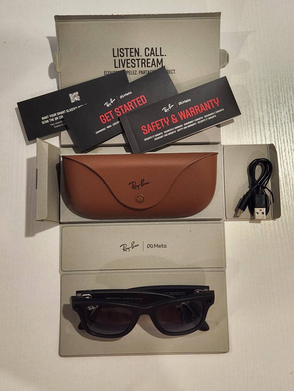 Ray-Ban Stories Smart Glasses (Gen 1) - Matte Black / Polarized Lens - EUC